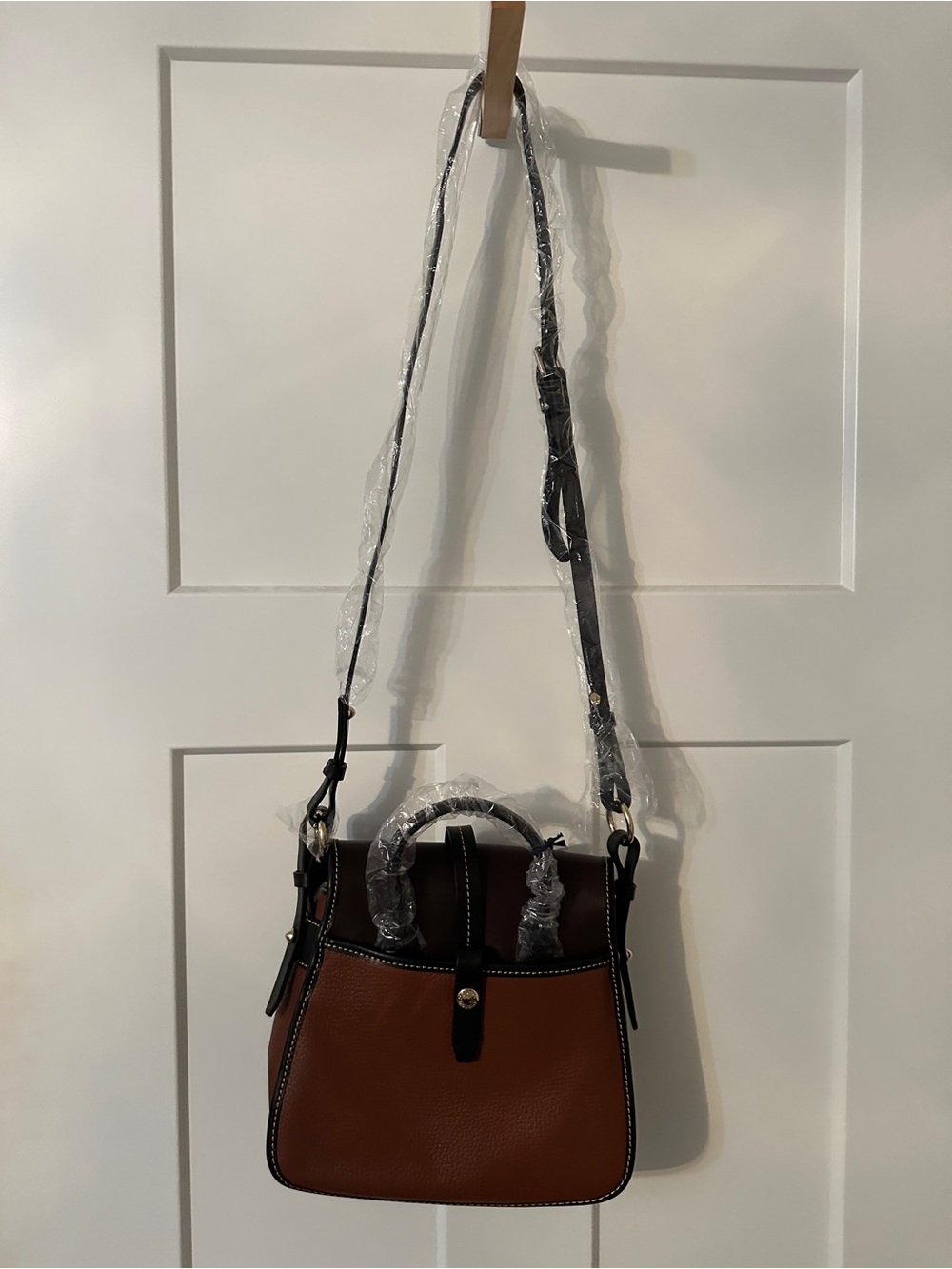 Dooney & Bourke Brown and Tan Two-Tone Leather Crossbody - Picture 6 of 7